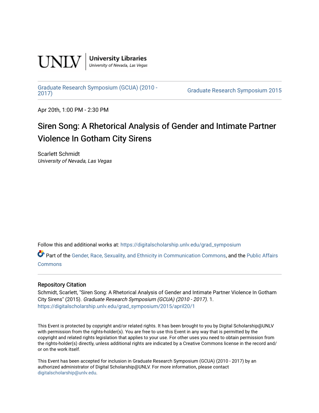 Siren Song: a Rhetorical Analysis of Gender and Intimate Partner Violence in Gotham City Sirens