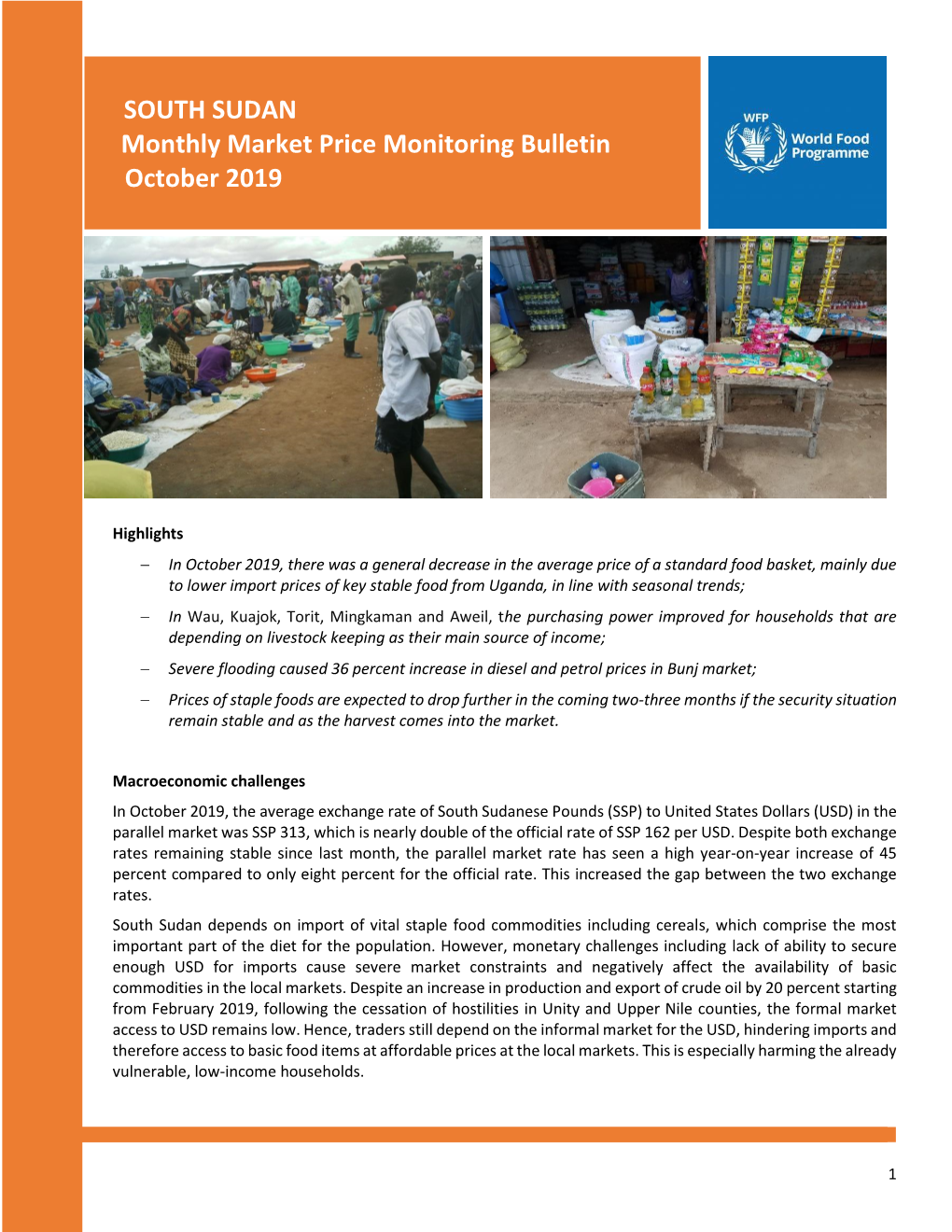 SOUTH SUDAN Monthly Market Price Monitoring Bulletin October 2019