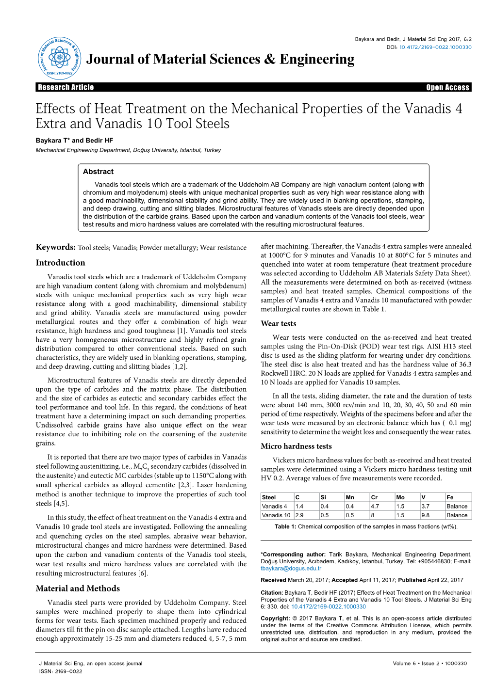 Effects of Heat Treatment on the Mechanical Properties of the Vanadis 4 Extra and Vanadis 10 Tool Steels
