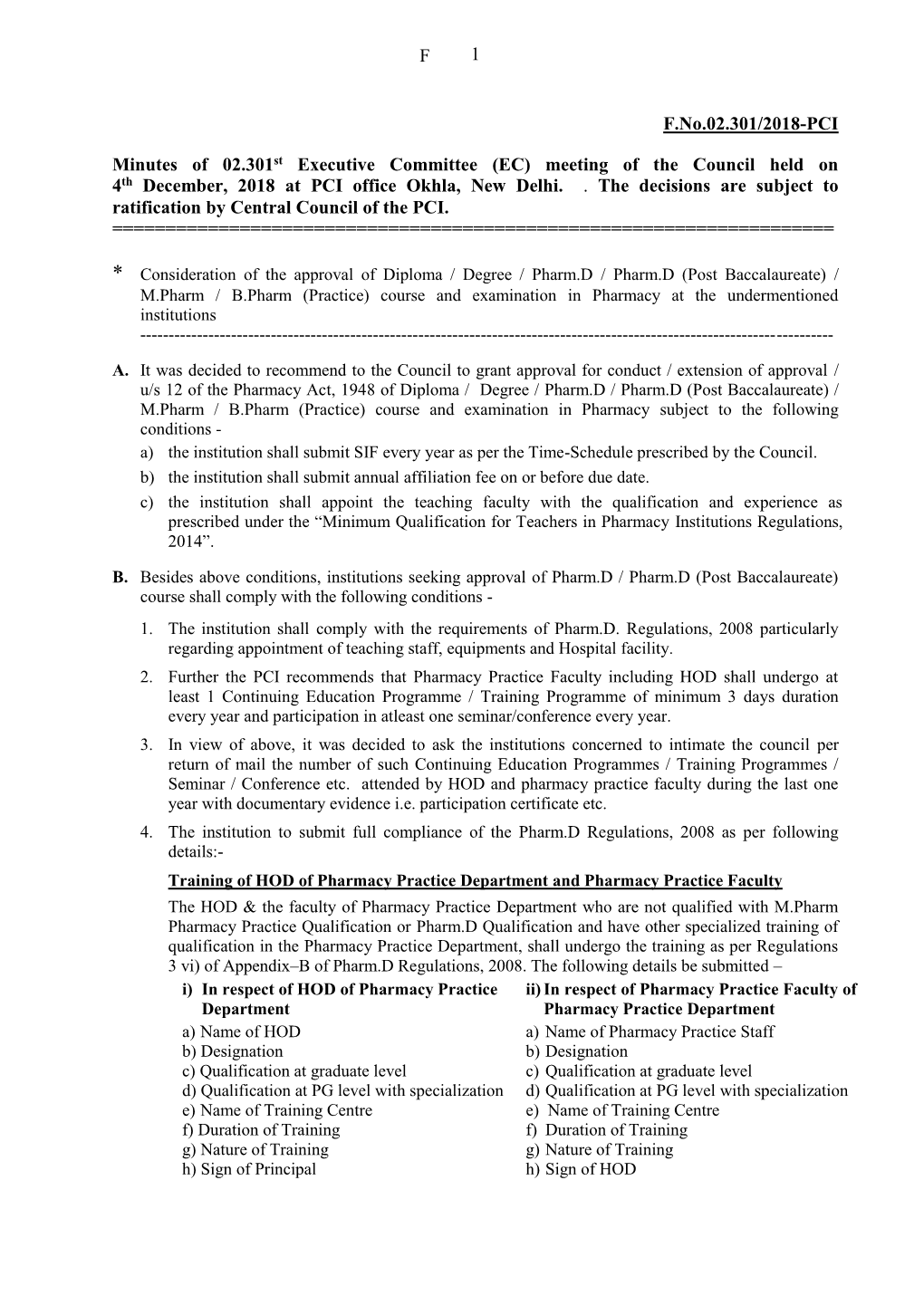 1 F F.No.02.301/2018-PCI Minutes of 02.301St Executive Committee (EC