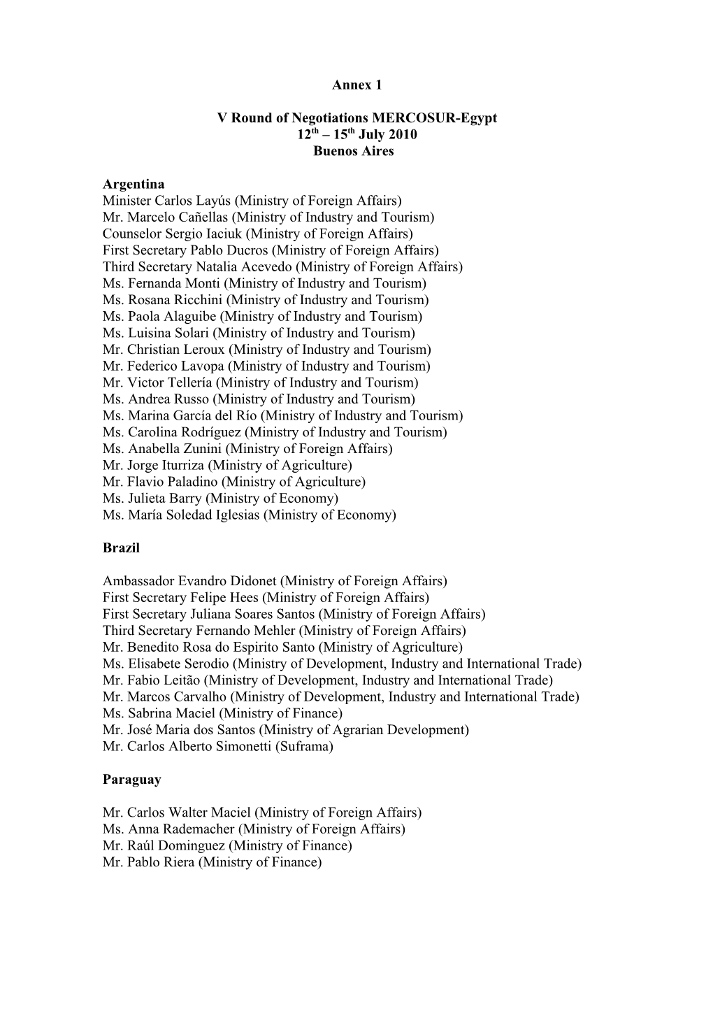 IV Ronda Negociaciones Mercosur-Egipto