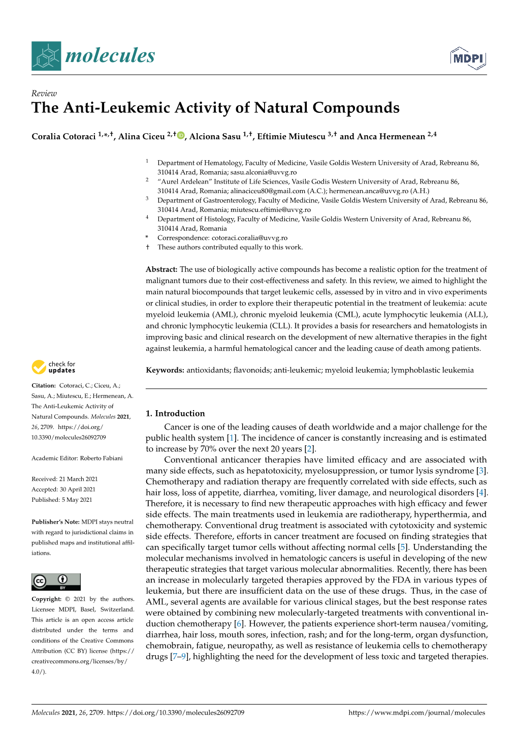 The Anti-Leukemic Activity of Natural Compounds