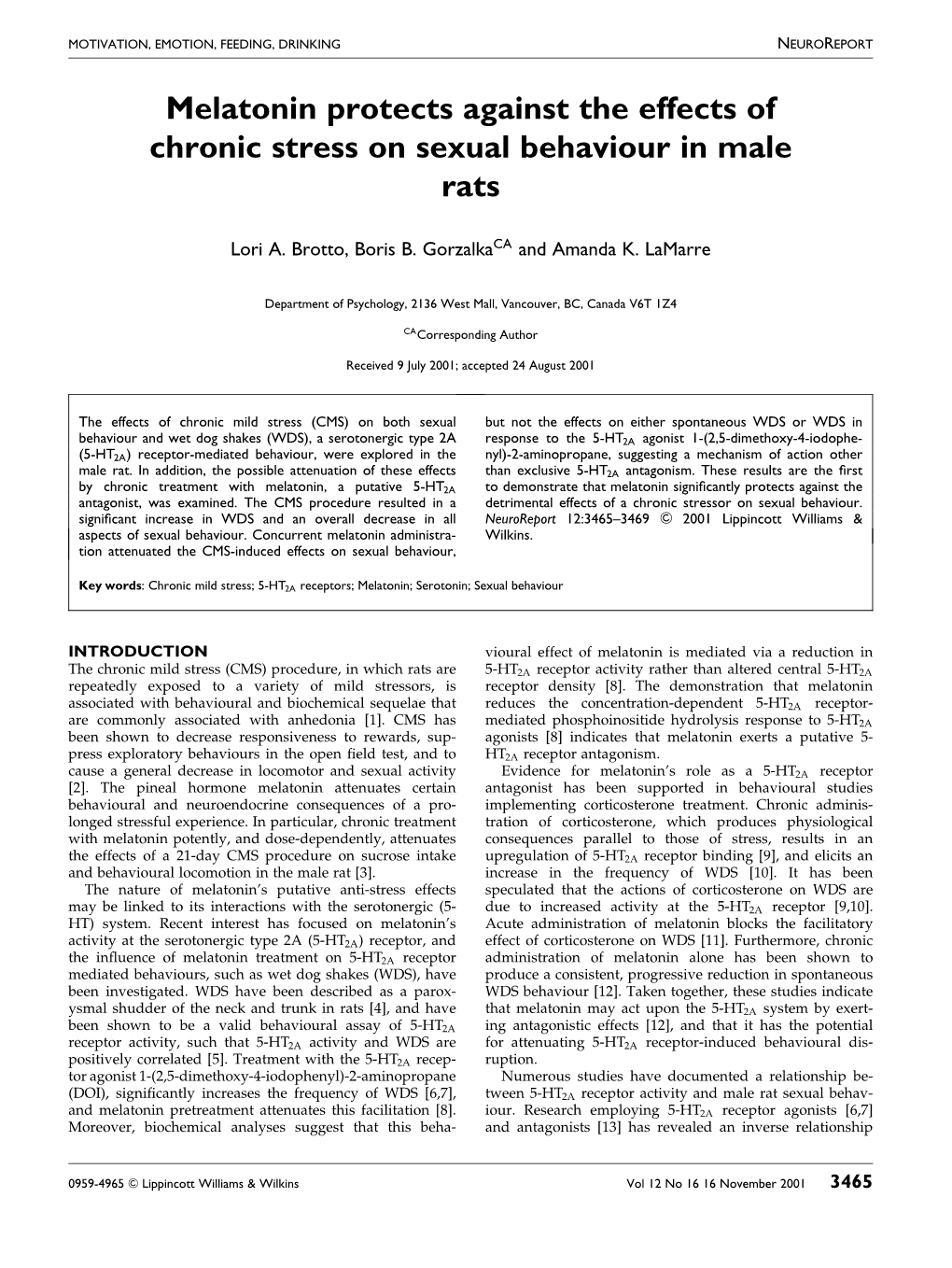 Melatonin Protects Against the Effects of Chronic Stress on Sexual Behaviour in Male Rats