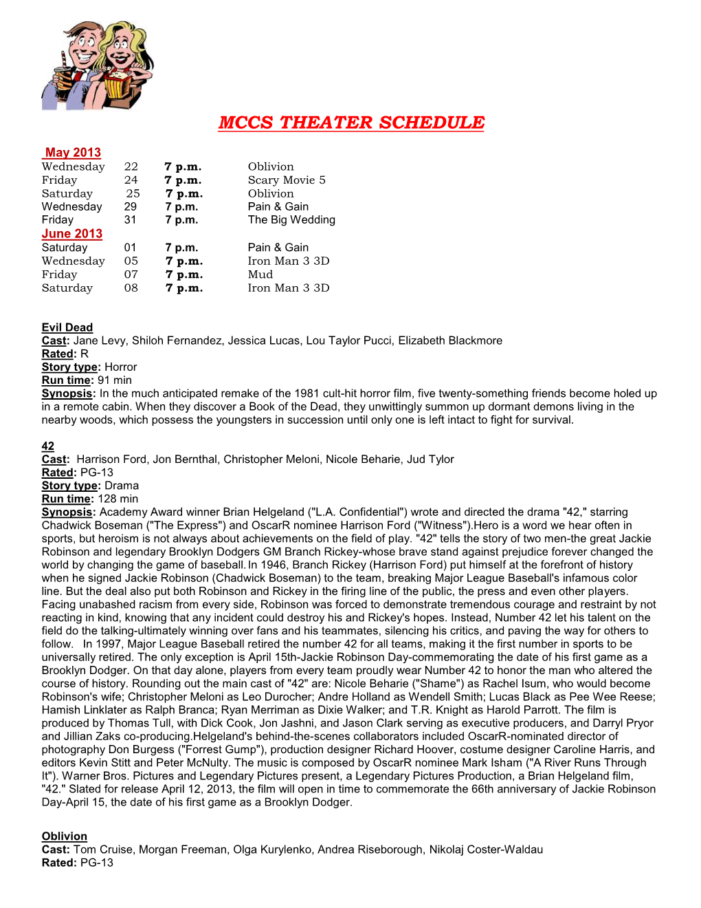 Mccs Theater Schedule