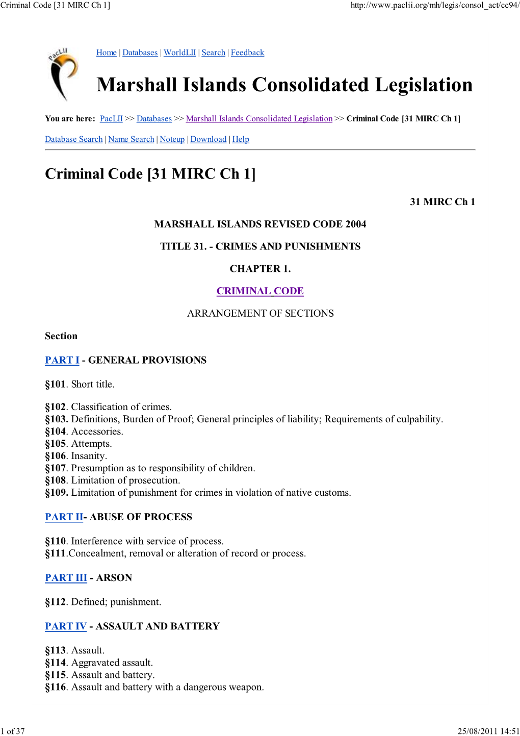 Marshall Islands Consolidated Legislation