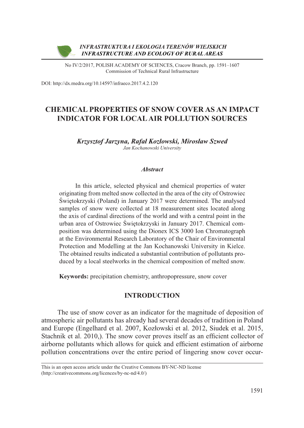 Chemical Properties of Snow Cover As an Impact Indicator for Local Air Pollution Sources