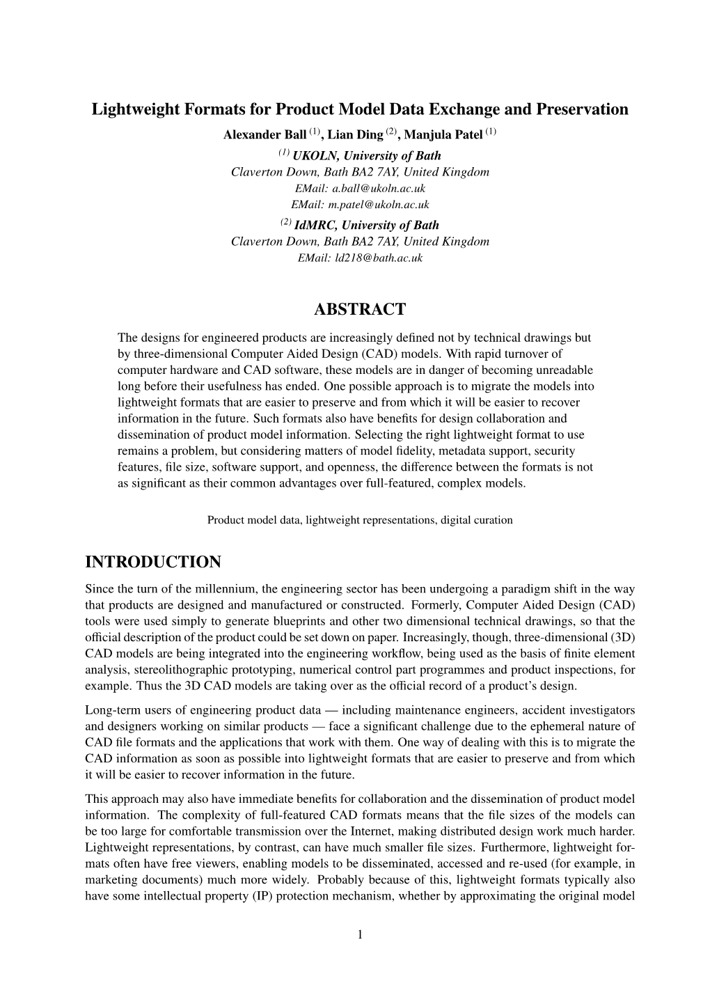 Lightweight Formats for Product Model Data Exchange and Preservation