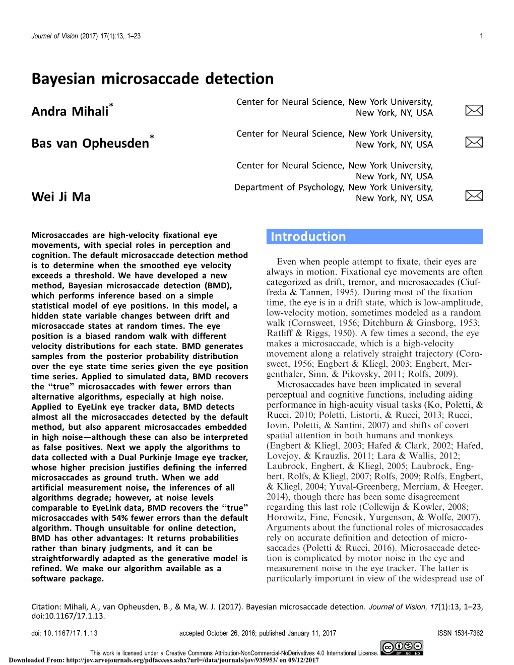 Bayesian Microsaccade Detection