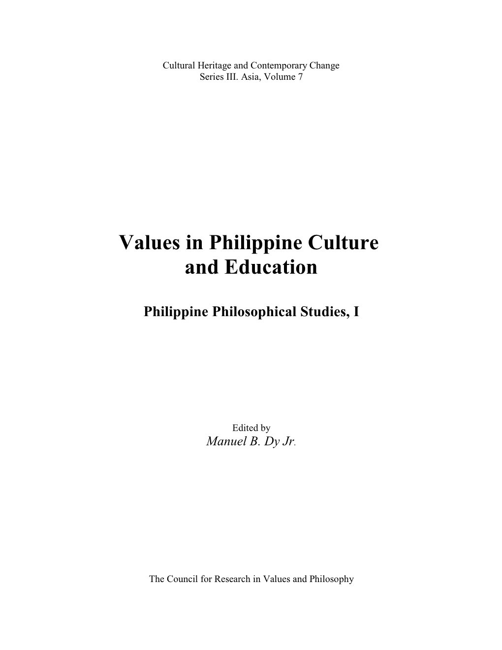 Values in Philippine Culture and Education