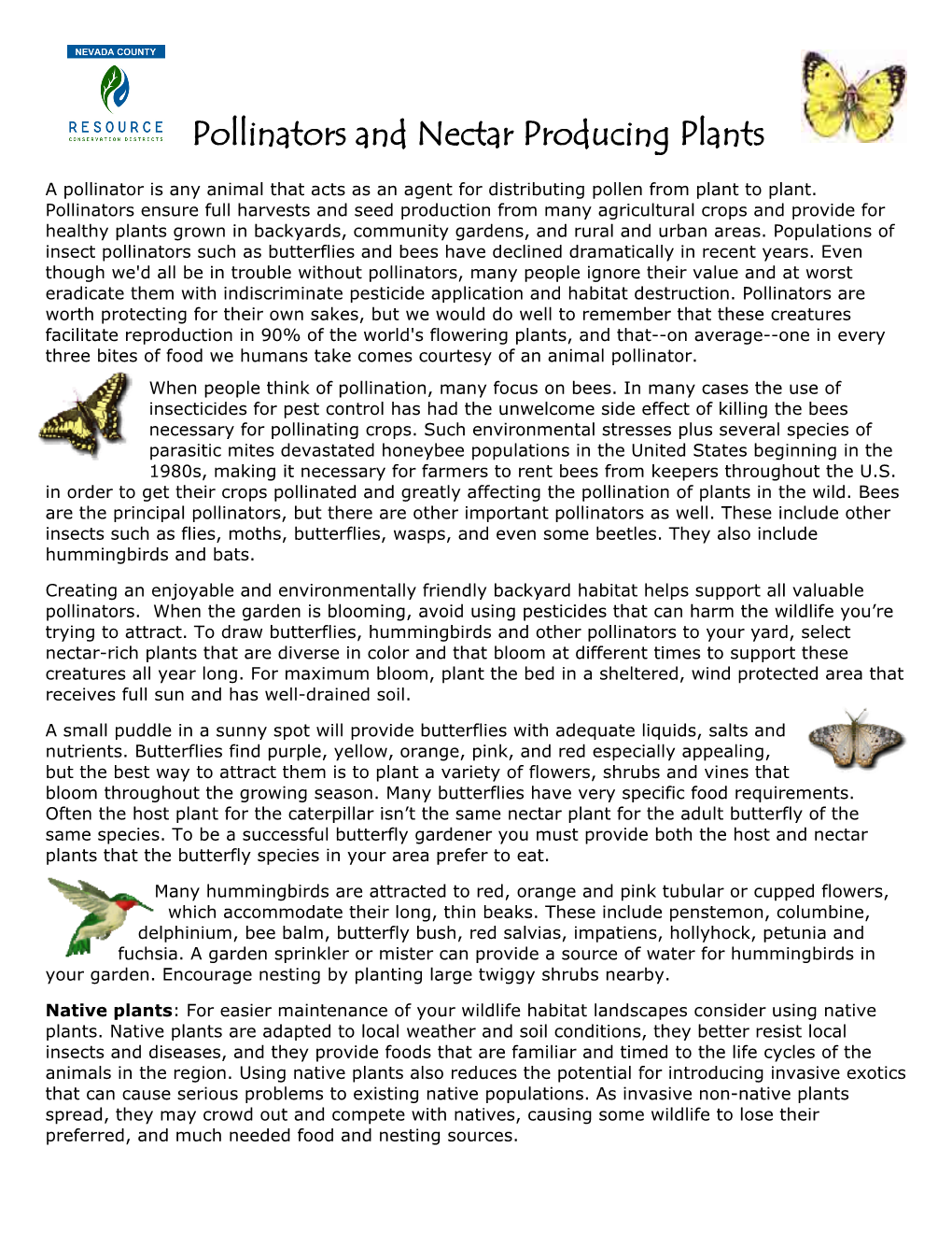 Pollinators and Nectar Producing Plants