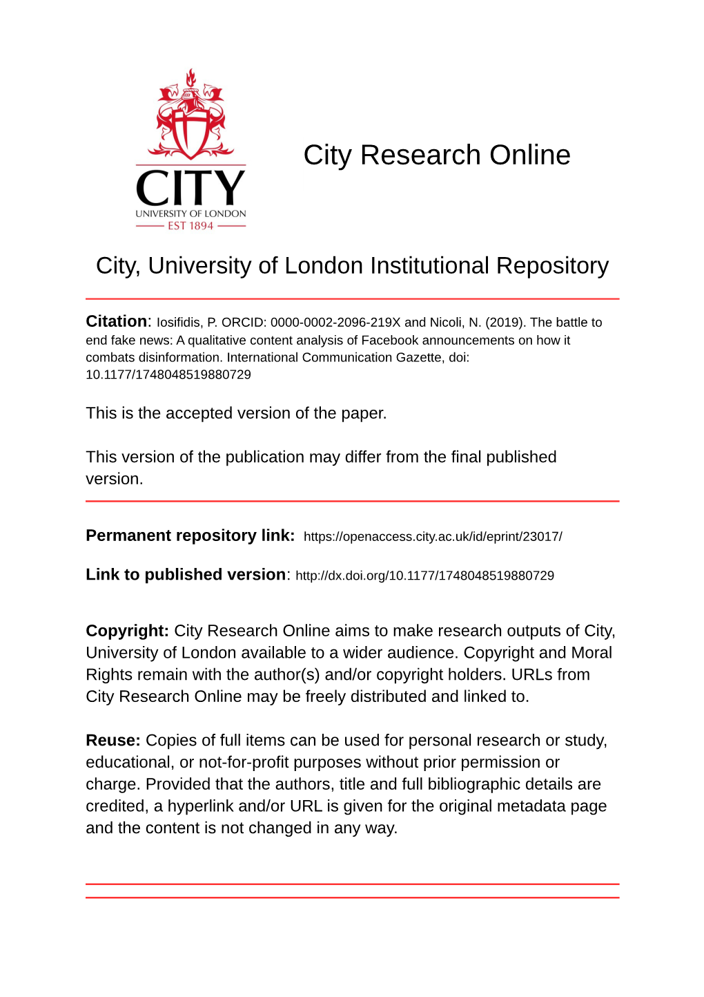 City, University of London Institutional Repository