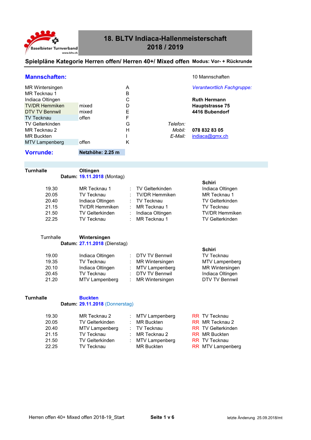 18. BLTV Indiaca-Hallenmeisterschaft 2018 / 2019