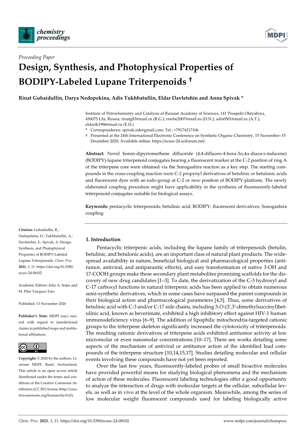 Design, Synthesis, and Photophysical Properties of BODIPY