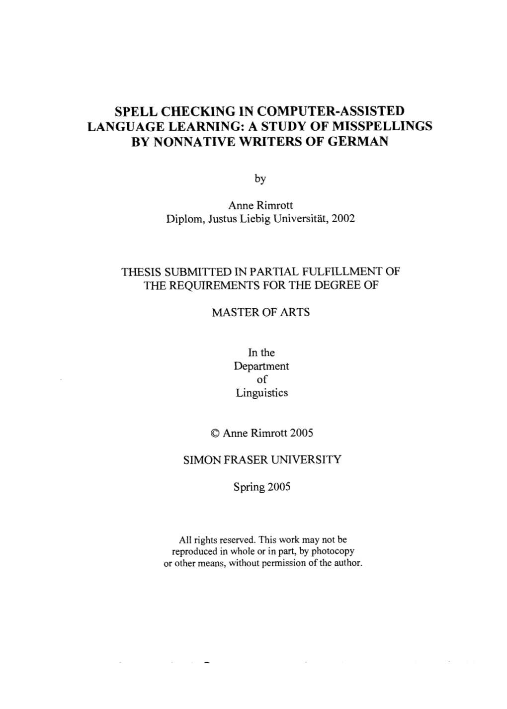 Spell Checking in Computer-Assisted Language Learning: a Study of Misspellings by Nonnative Writers of German