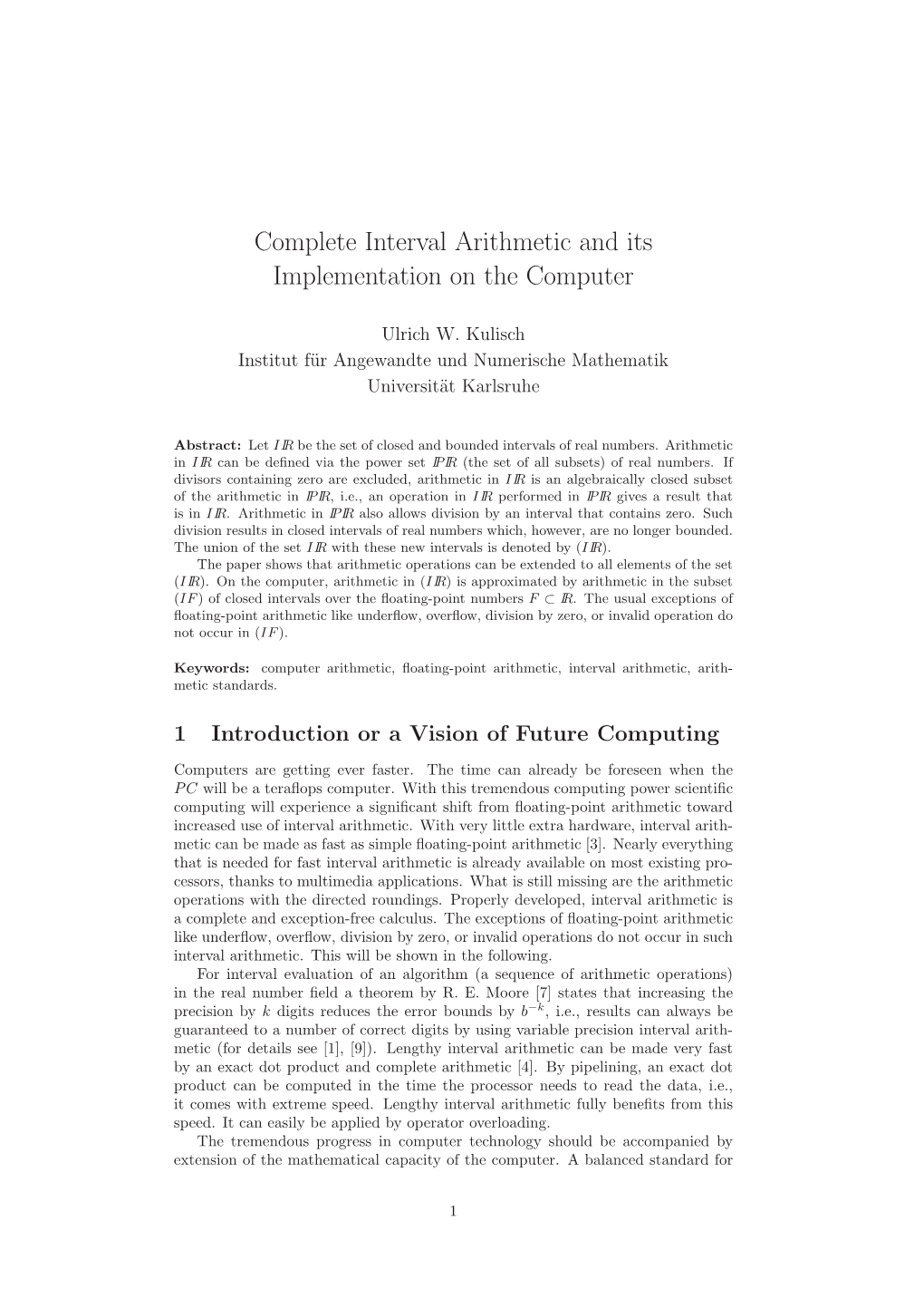 Complete Interval Arithmetic and Its Implementation on the Computer