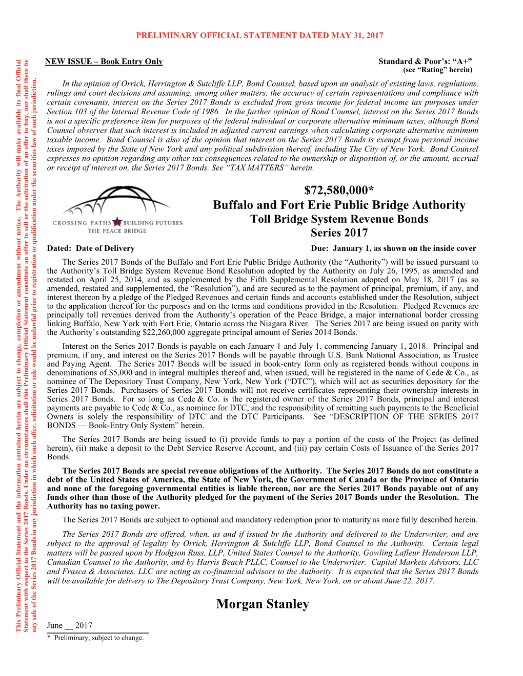 Buffalo and Fort Erie Public Bridge Authority Toll Bridge System Revenue Bonds Series 2017 T Notice