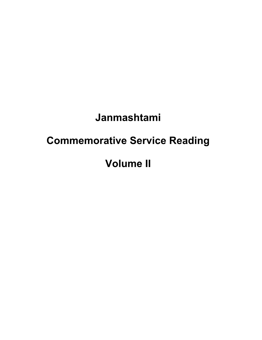 Janmashtami Commemorative Service Reading Volume II