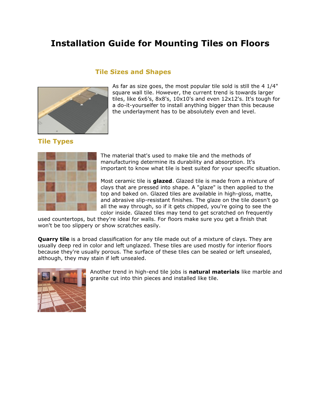 Installation Guide for Mounting Tiles on Floors