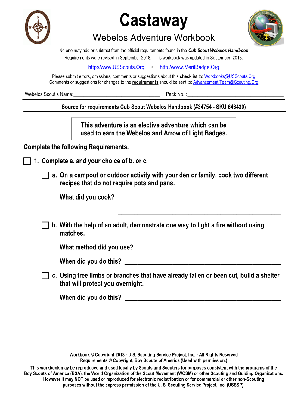 Castaway Webelos Adventure Workbook