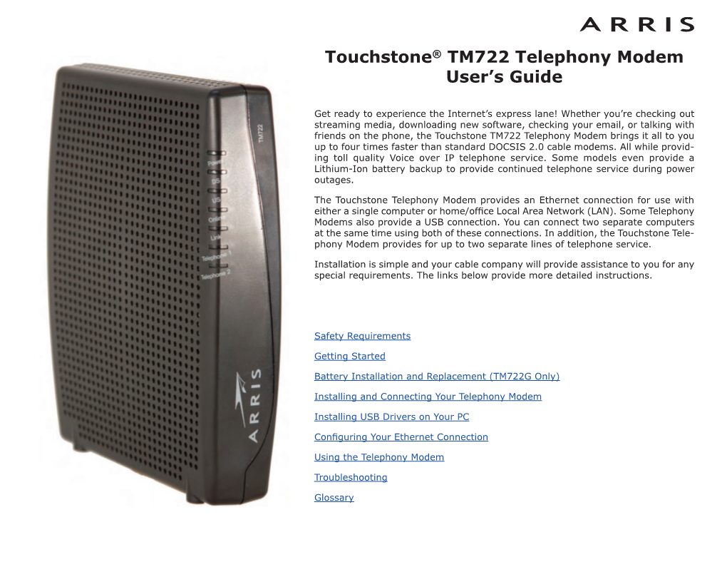 Touchstone® TM722 Telephony Modem User's Guide