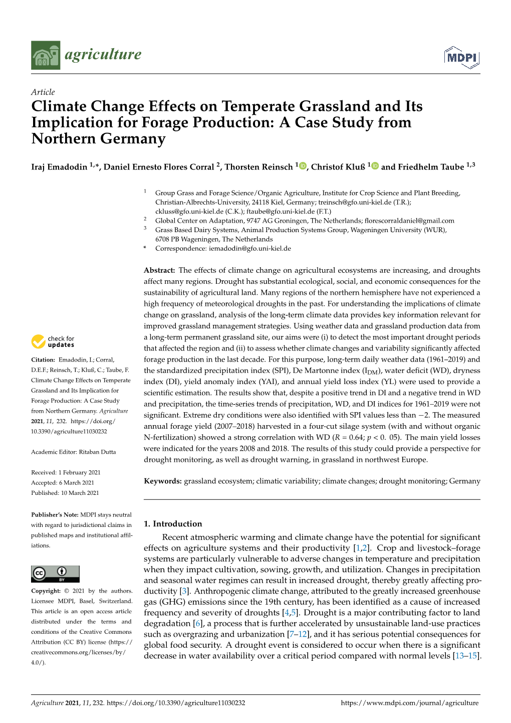 Climate Change Effects on Temperate Grassland and Its Implication for Forage Production: a Case Study from Northern Germany