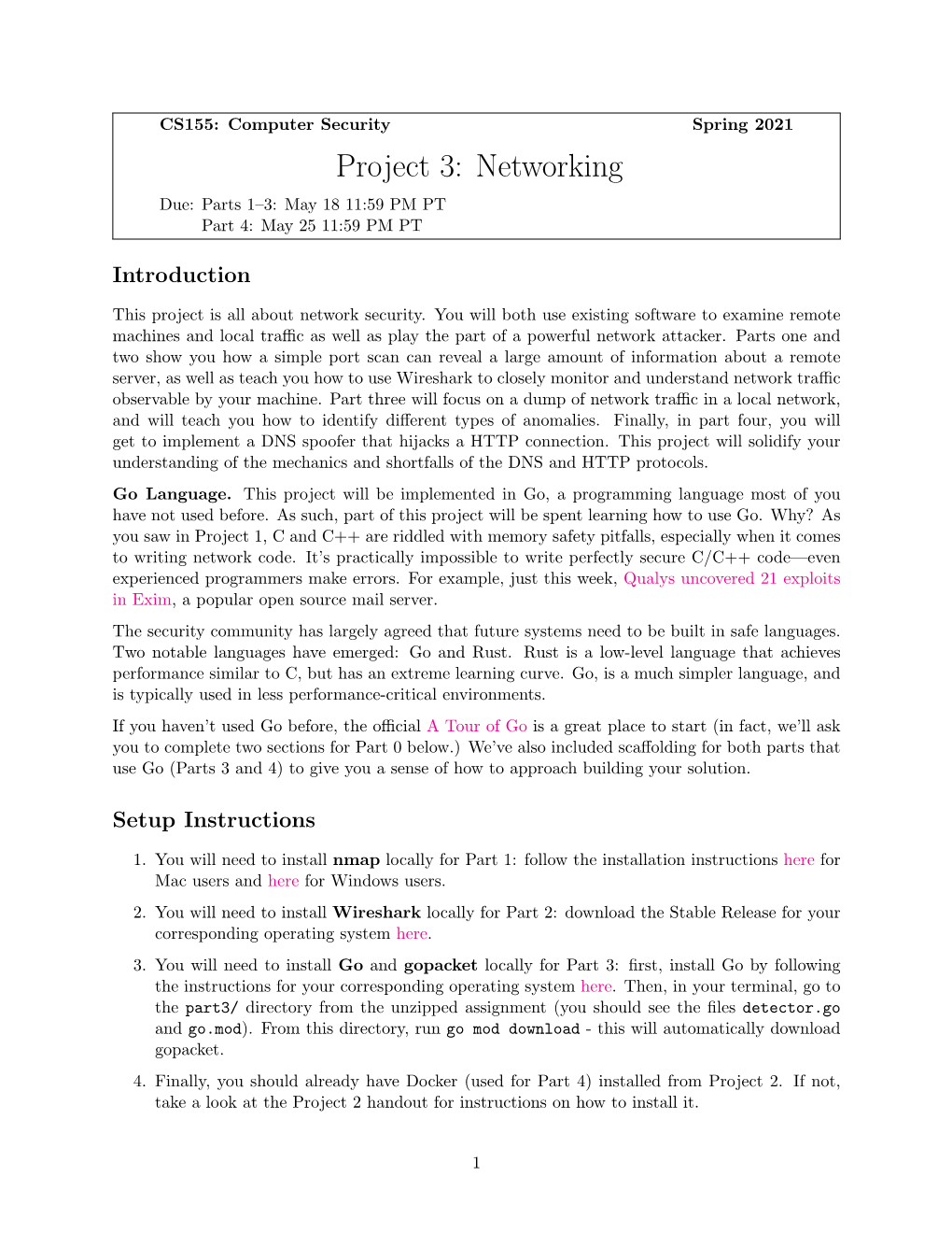 Project 3: Networking Due: Parts 1–3: May 18 11:59 PM PT Part 4: May 25 11:59 PM PT