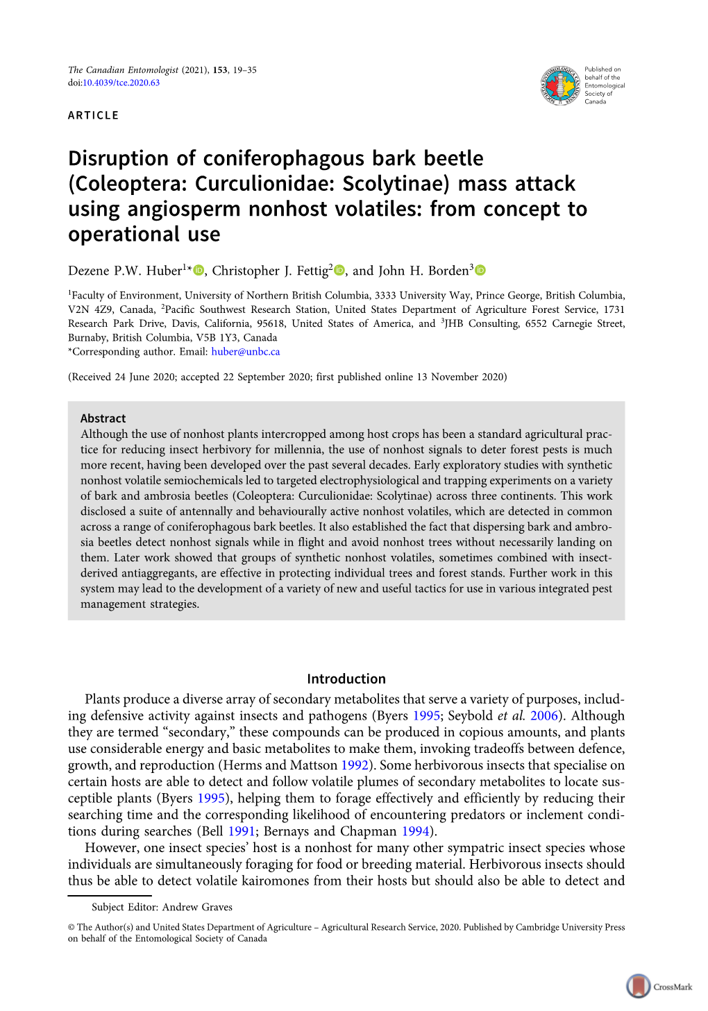 Disruption of Coniferophagous Bark Beetle (Coleoptera: Curculionidae: Scolytinae) Mass Attack Using Angiosperm Nonhost Volatiles: from Concept to Operational Use