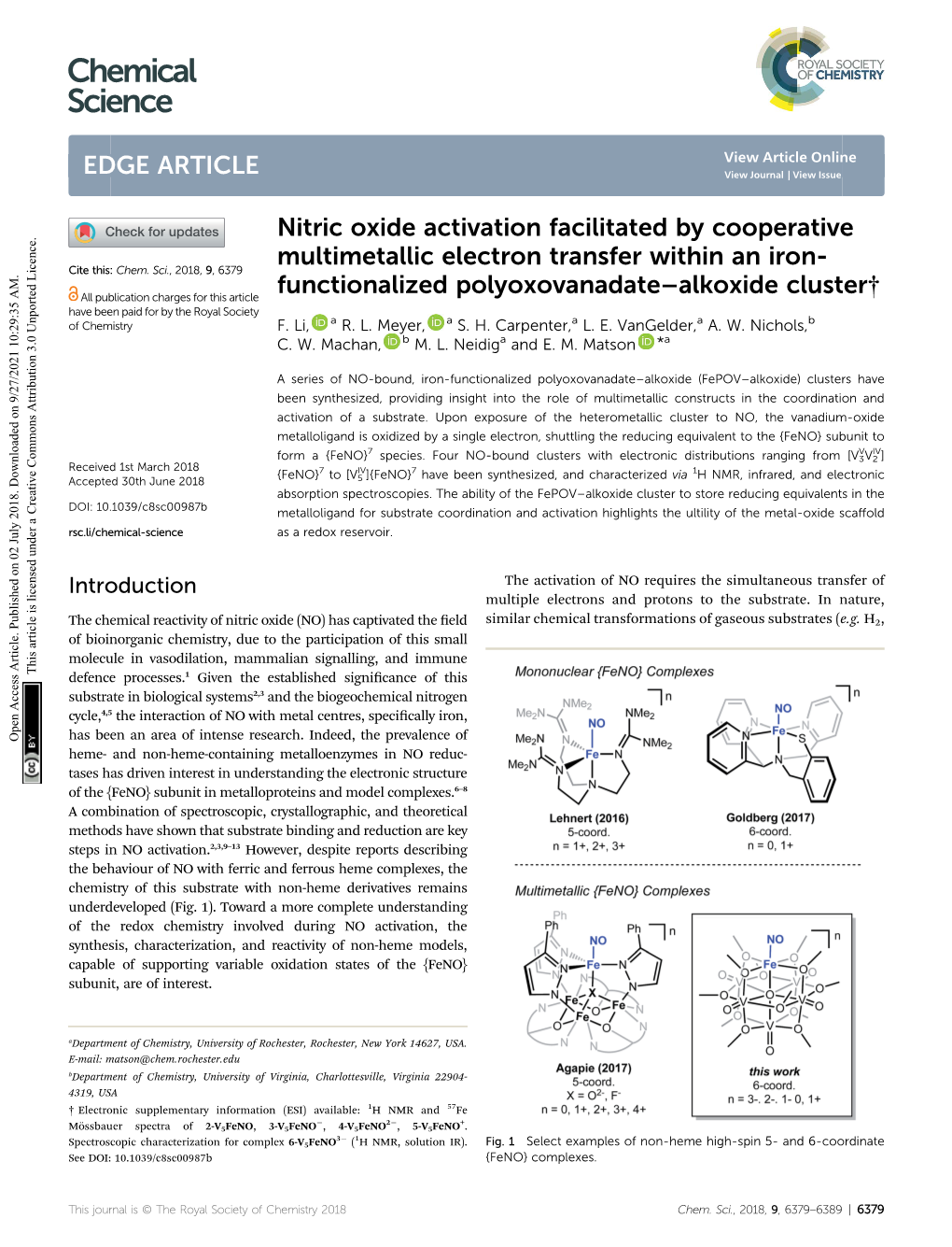 Nitric Oxide Activation Facilitated by Cooperative Multimetallic Electron Transfer Within an Iron- Cite This: Chem