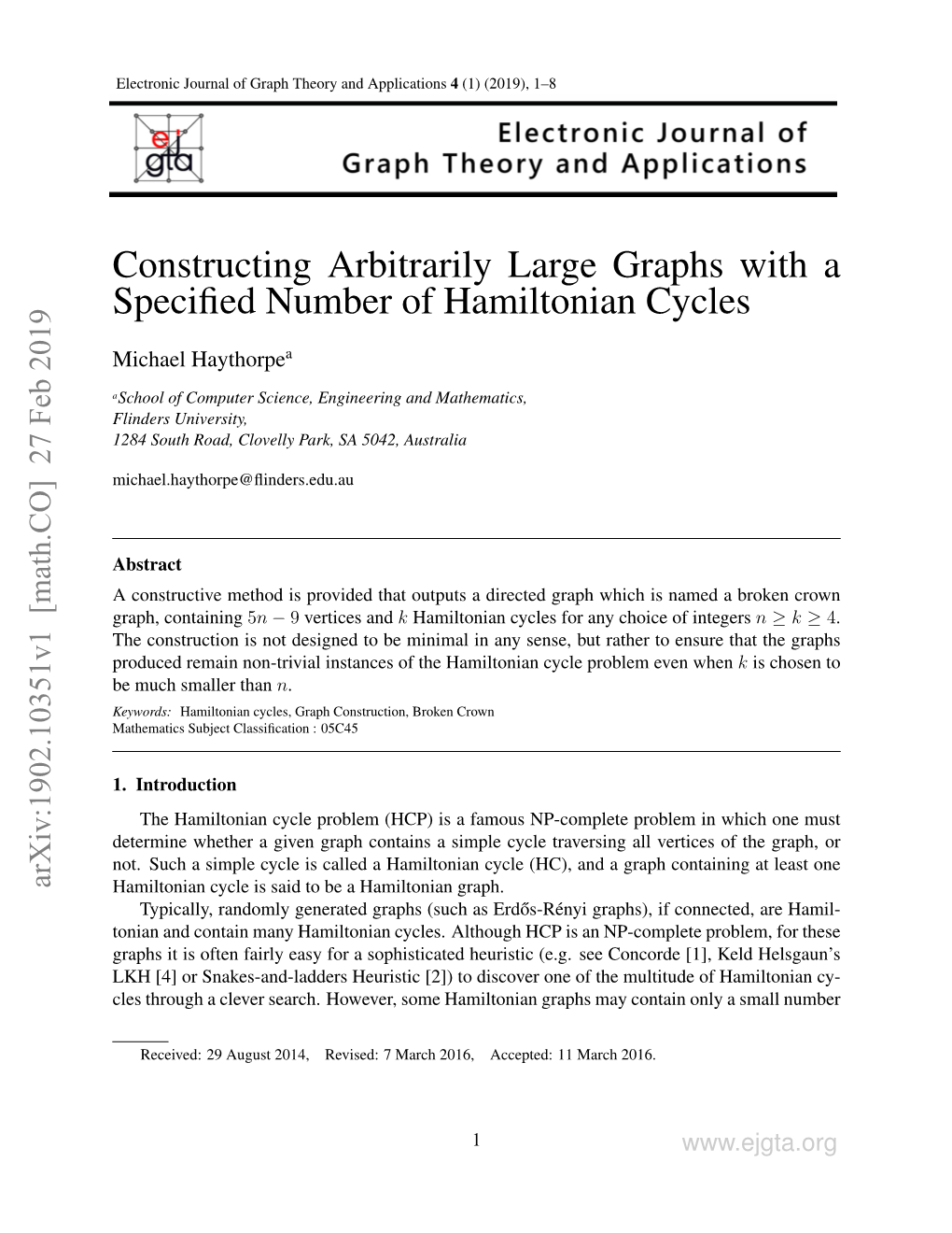 Constructing Arbitrarily Large Graphs with a Specified Number Of