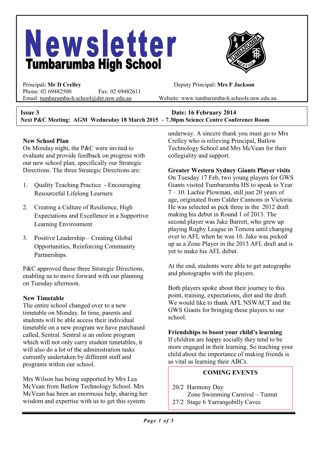 Tumbarumba High School Newsletter Template