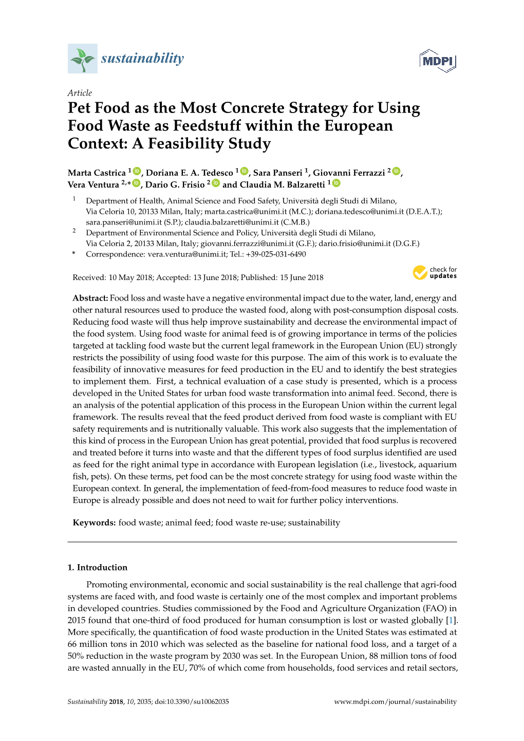 Pet Food As the Most Concrete Strategy for Using Food Waste As Feedstuff Within the European Context: a Feasibility Study