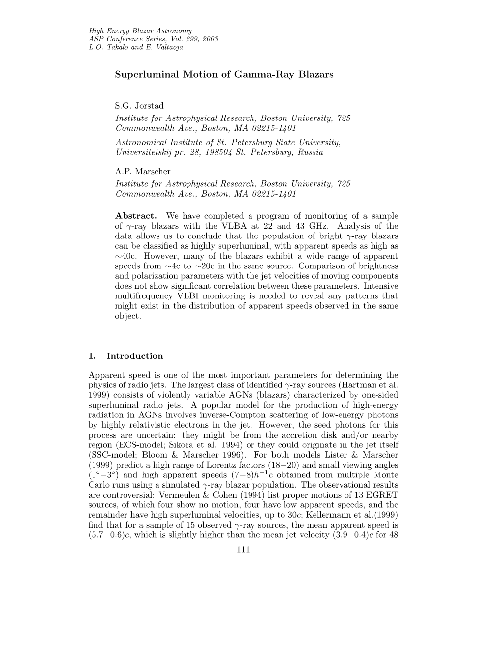 Superluminal Motion of Gamma-Ray Blazars