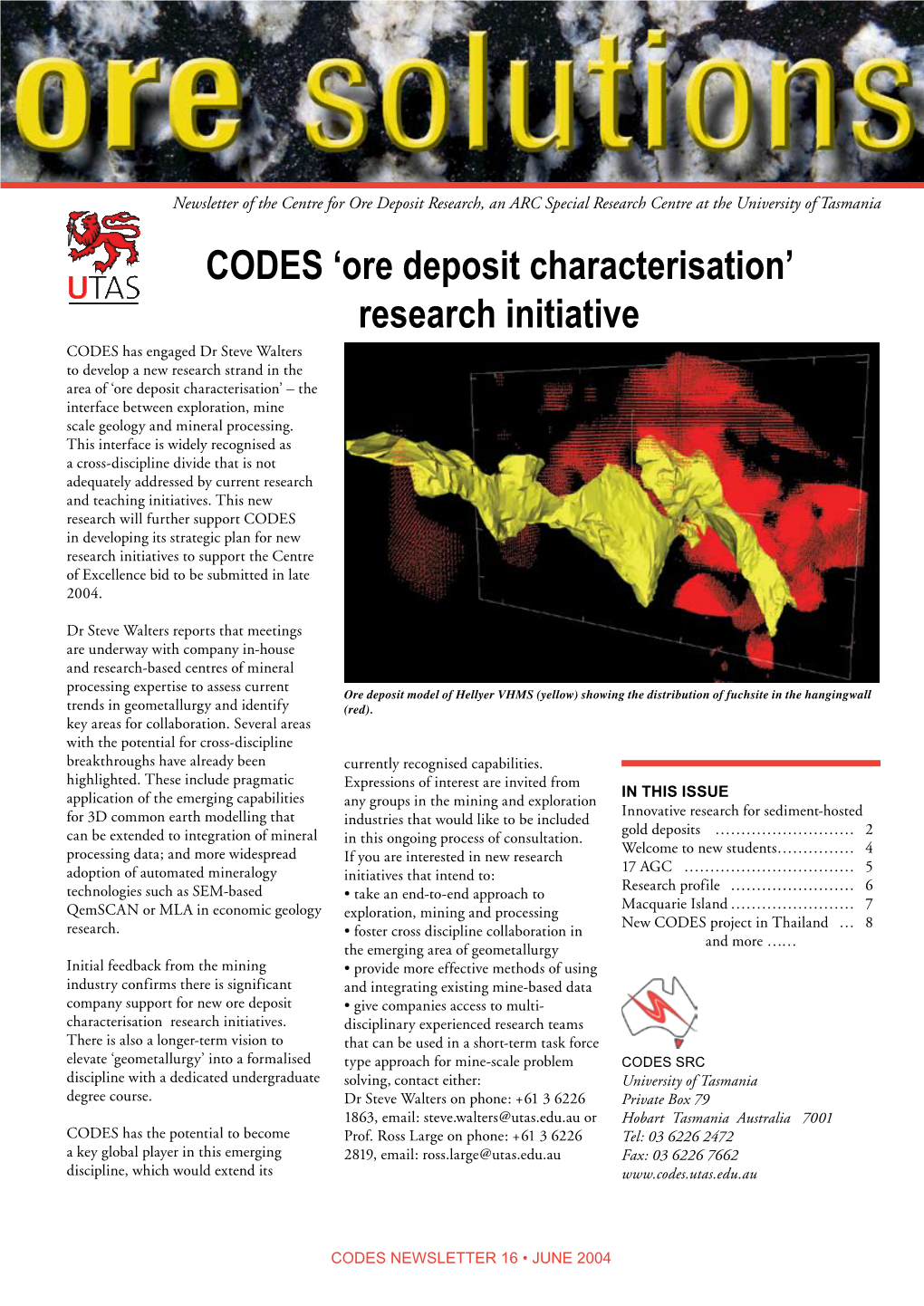 CODES 'Ore Deposit Characterisation' Research Initiative