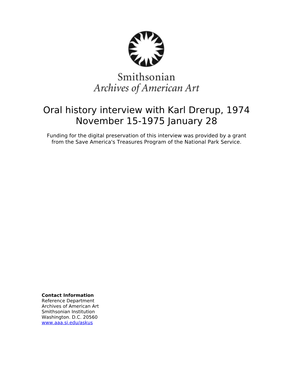 Oral History Interview with Karl Drerup, 1974 November 15-1975 January 28