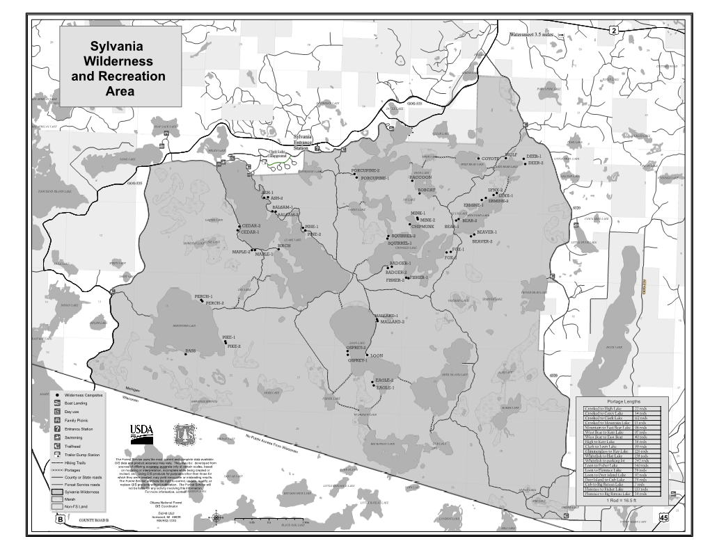 Sylvania Wilderness for More Information, Contacatn: DERSON LAKE BIG DONAHUE LAKE Florence to Big Bateau Lake 34 Rods 36