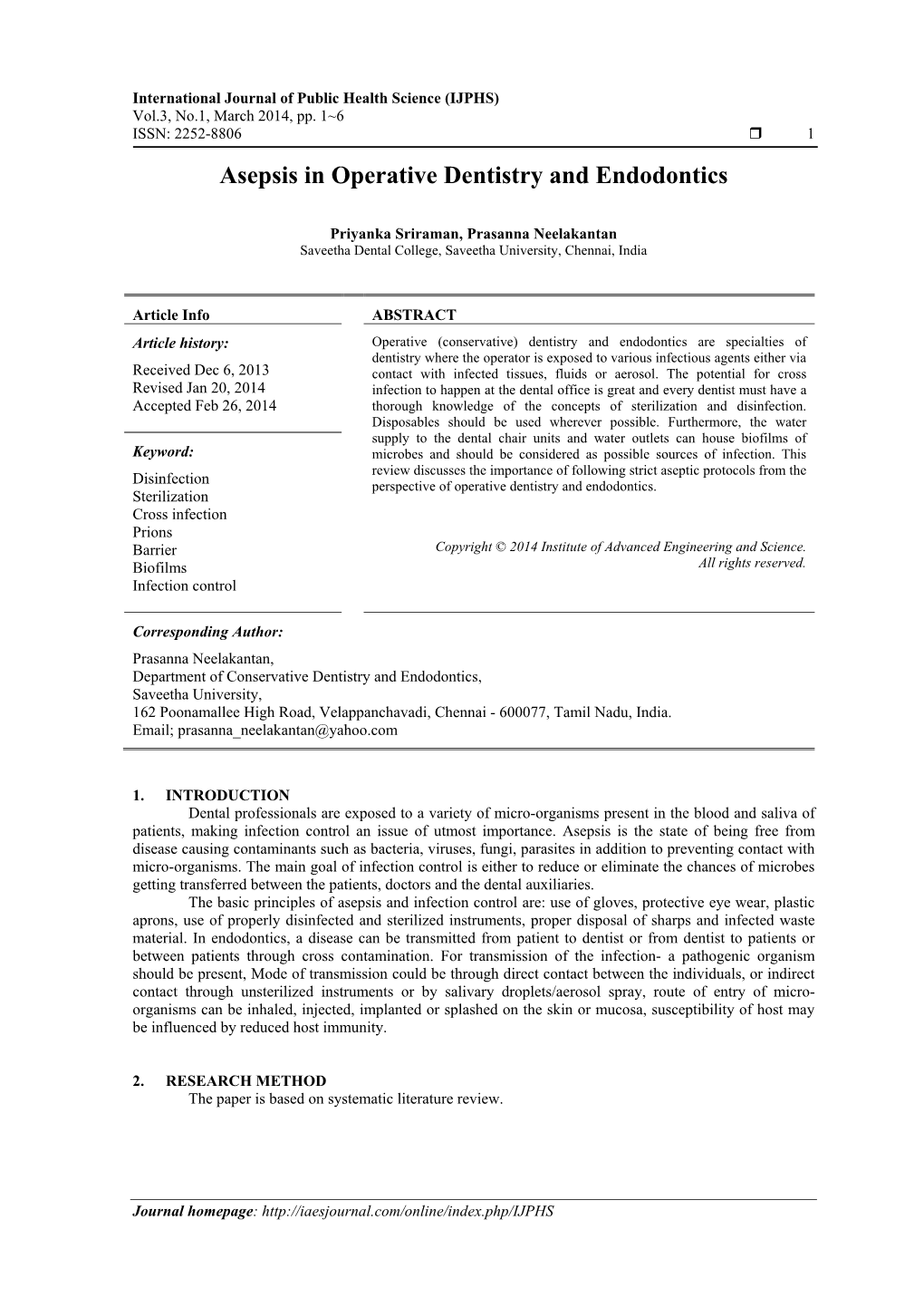 Asepsis in Operative Dentistry and Endodontics