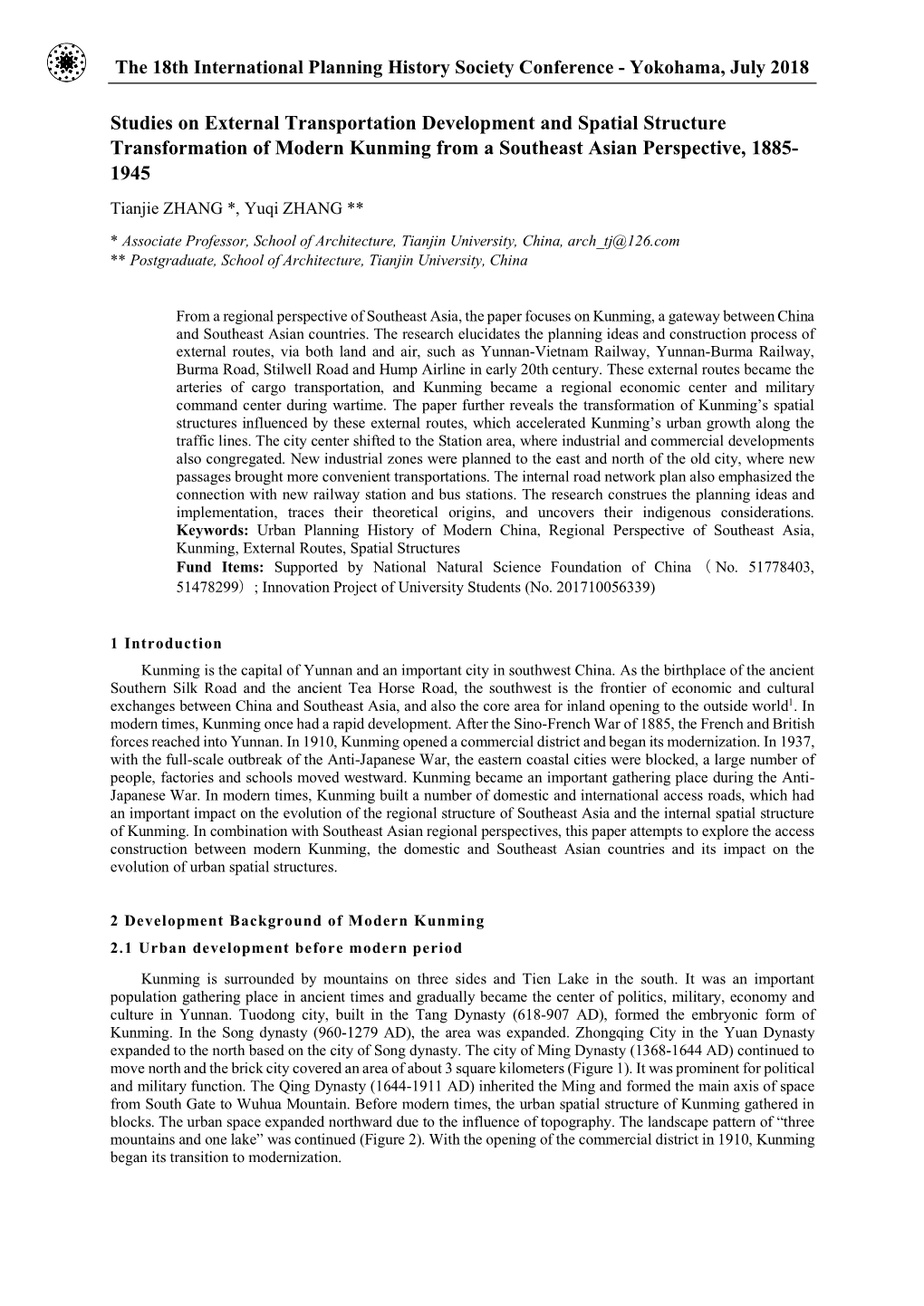 Studies on External Transportation Development and Spatial Structure Transformation of Modern Kunming from a Southeast Asian