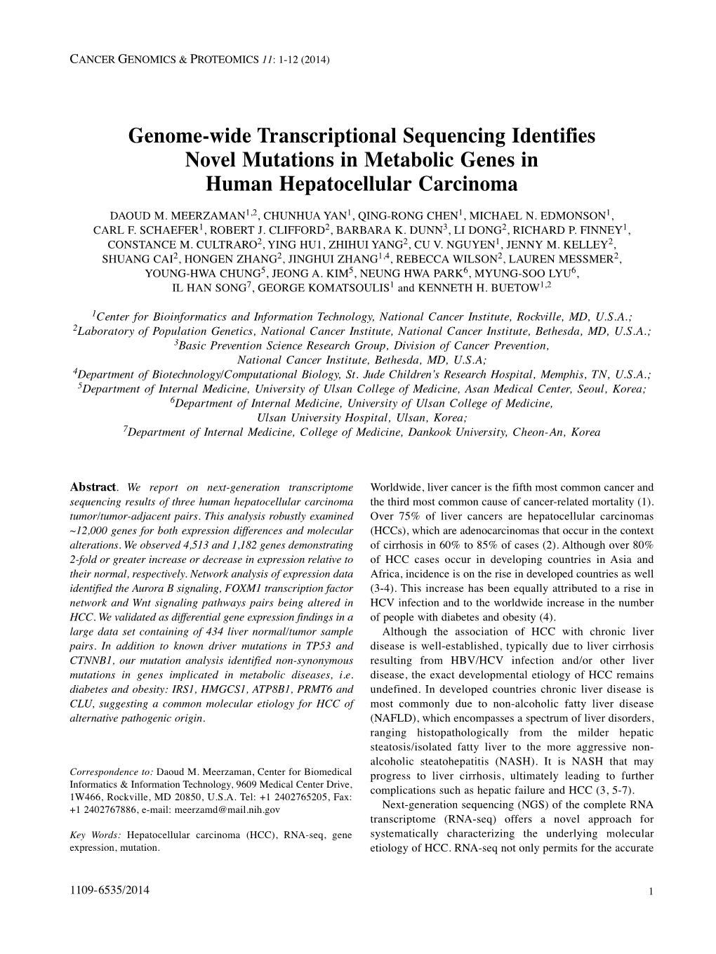 Genome-Wide Transcriptional Sequencing Identifies Novel Mutations in Metabolic Genes in Human Hepatocellular Carcinoma DAOUD M