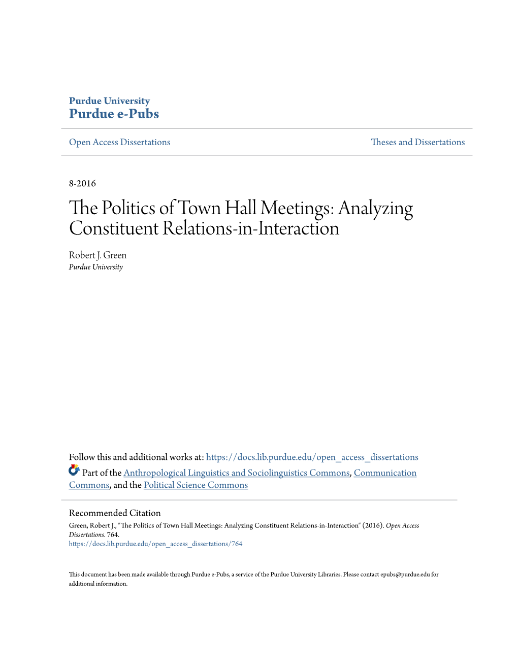 The Politics of Town Hall Meetings: Constituent Relations-In-Interaction