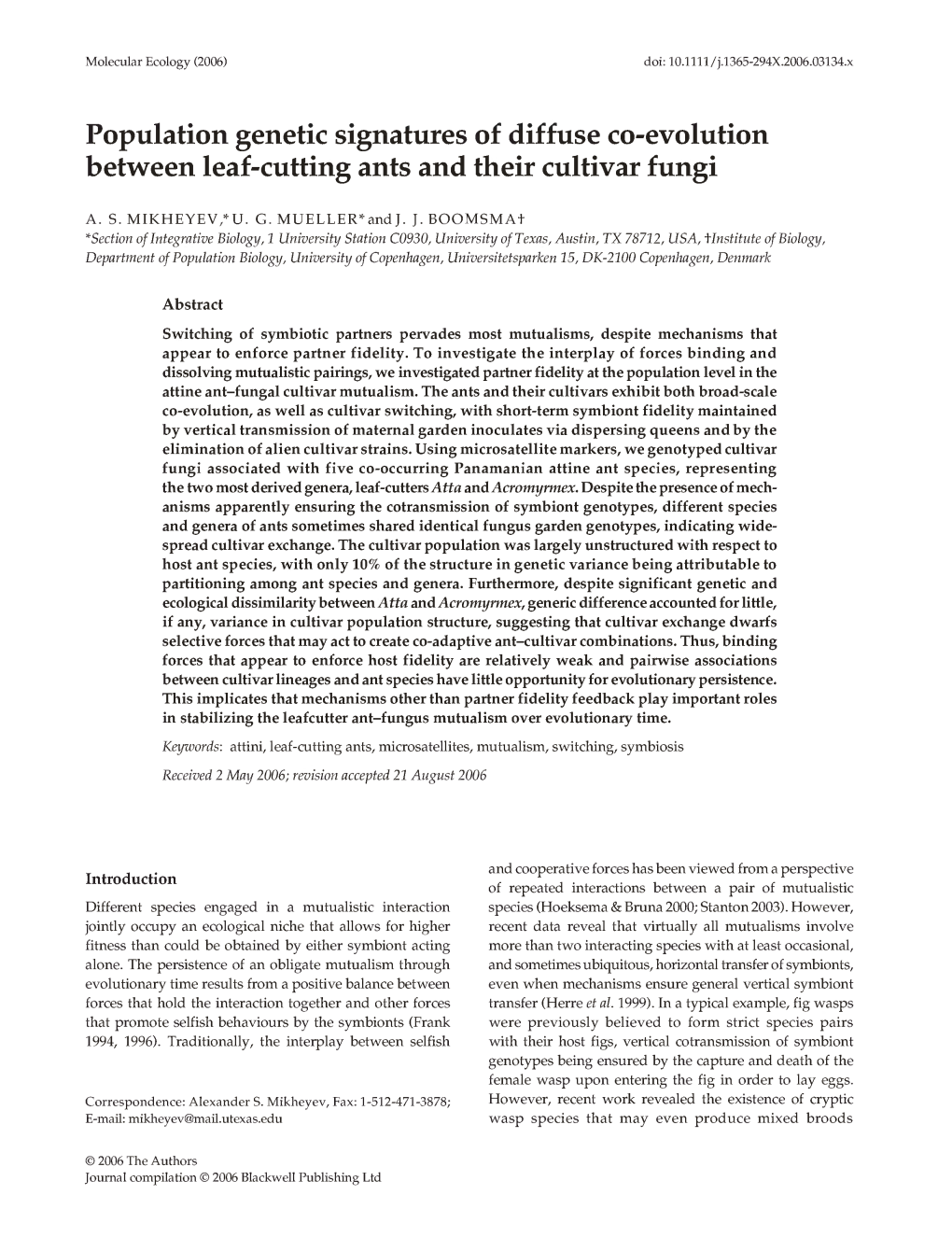 Population Genetic Signatures of Diffuse Co-Evolution Between Leaf-Cutting Ants and Their Cultivar Fungi