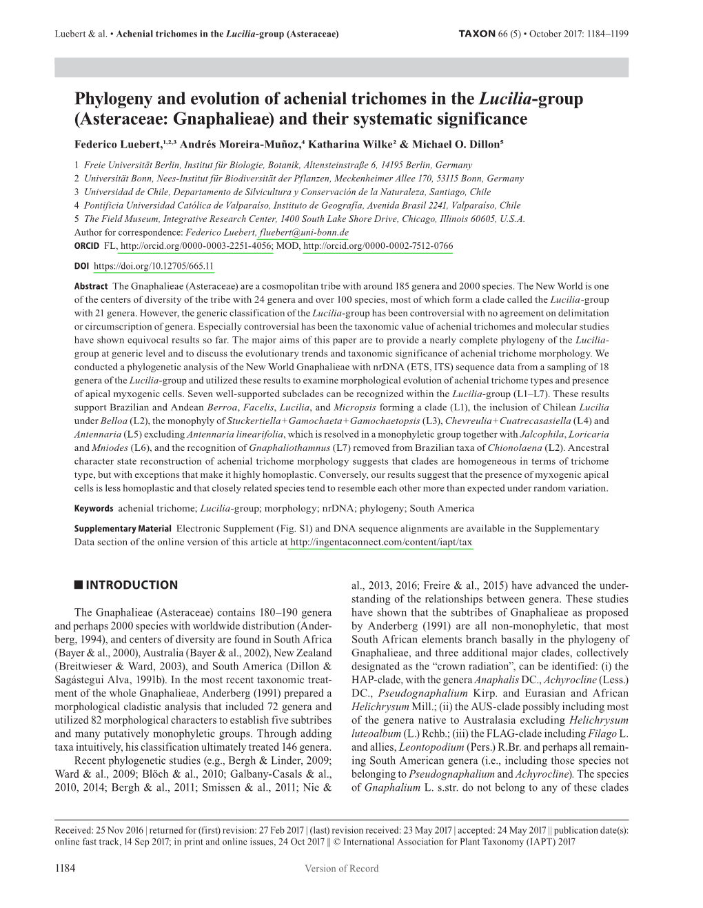 Phylogeny and Evolution of Achenial Trichomes In