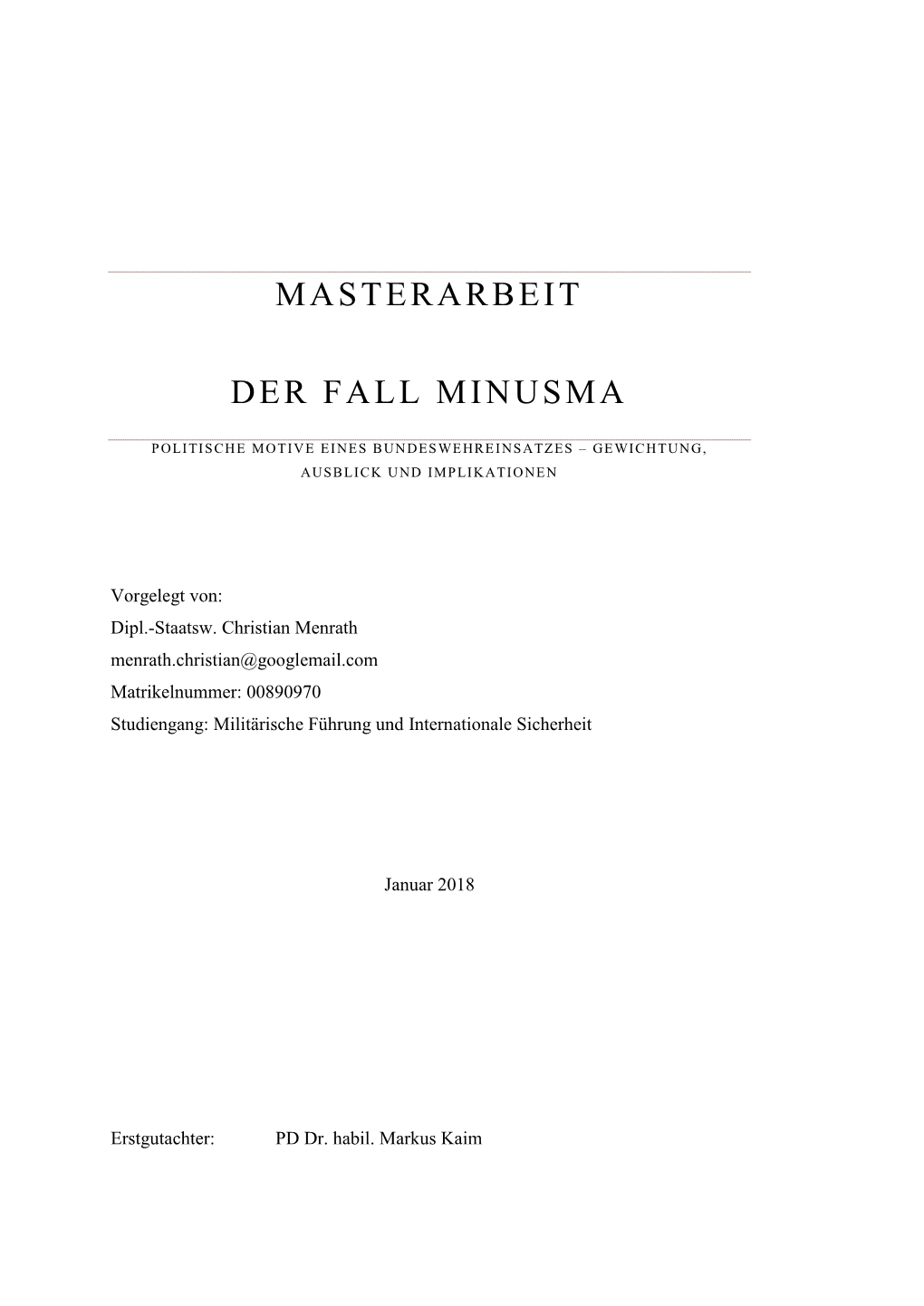 Masterarbeit Der Fall Minusma