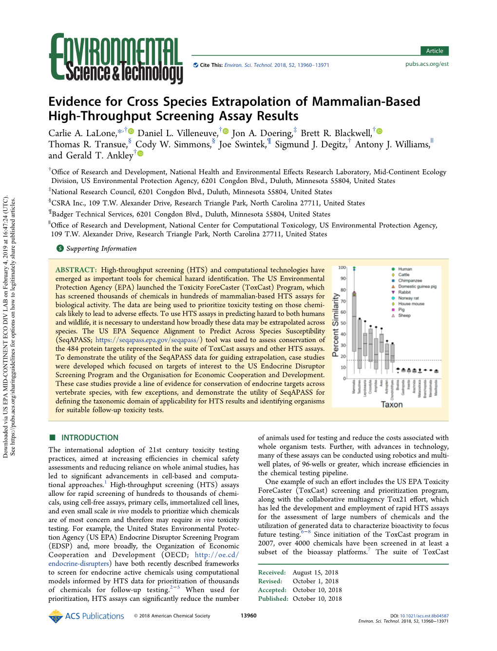 Evidence for Cross Species Extrapolation of Mammalian-Based High-Throughput Screening Assay Results † † ‡ † Carlie A