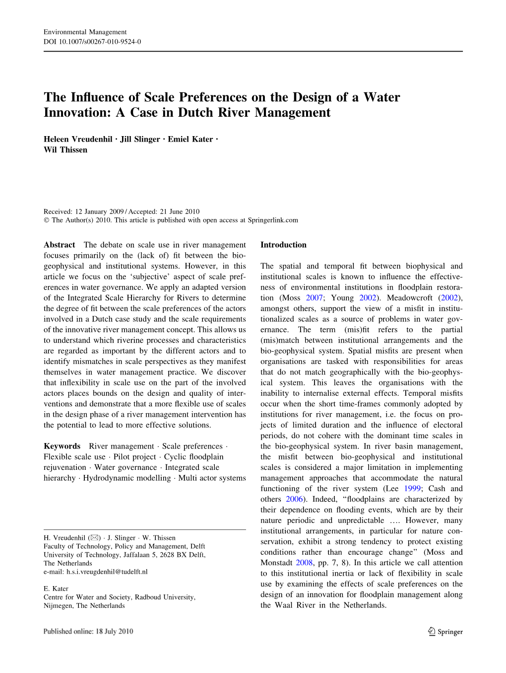 The Influence of Scale Preferences on the Design of a Water Innovation