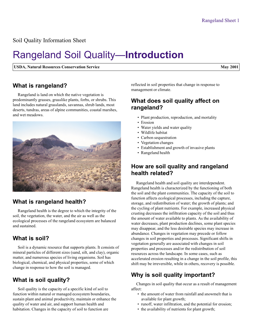 Rangeland Soil Quality—Introduction