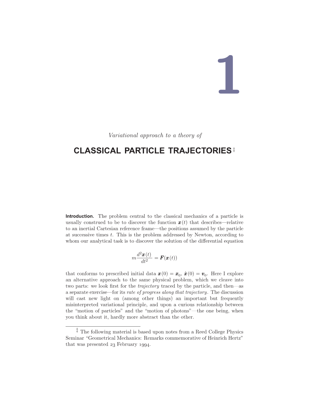 Classical Particle Trajectories‡