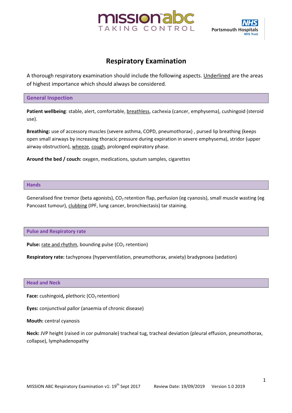 Respiratory Examination Hand-Out