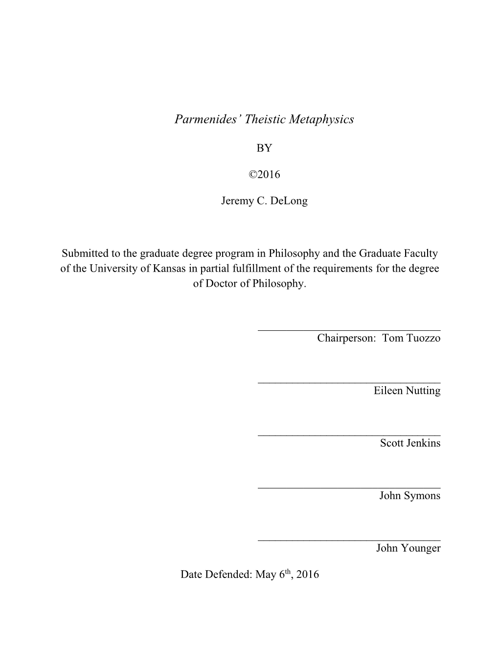 Parmenides' Theistic Metaphysics