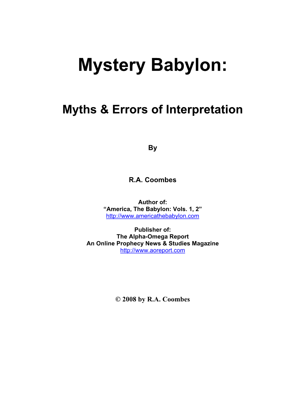 Mystery Babylon: Myths & Errors of Interpretation