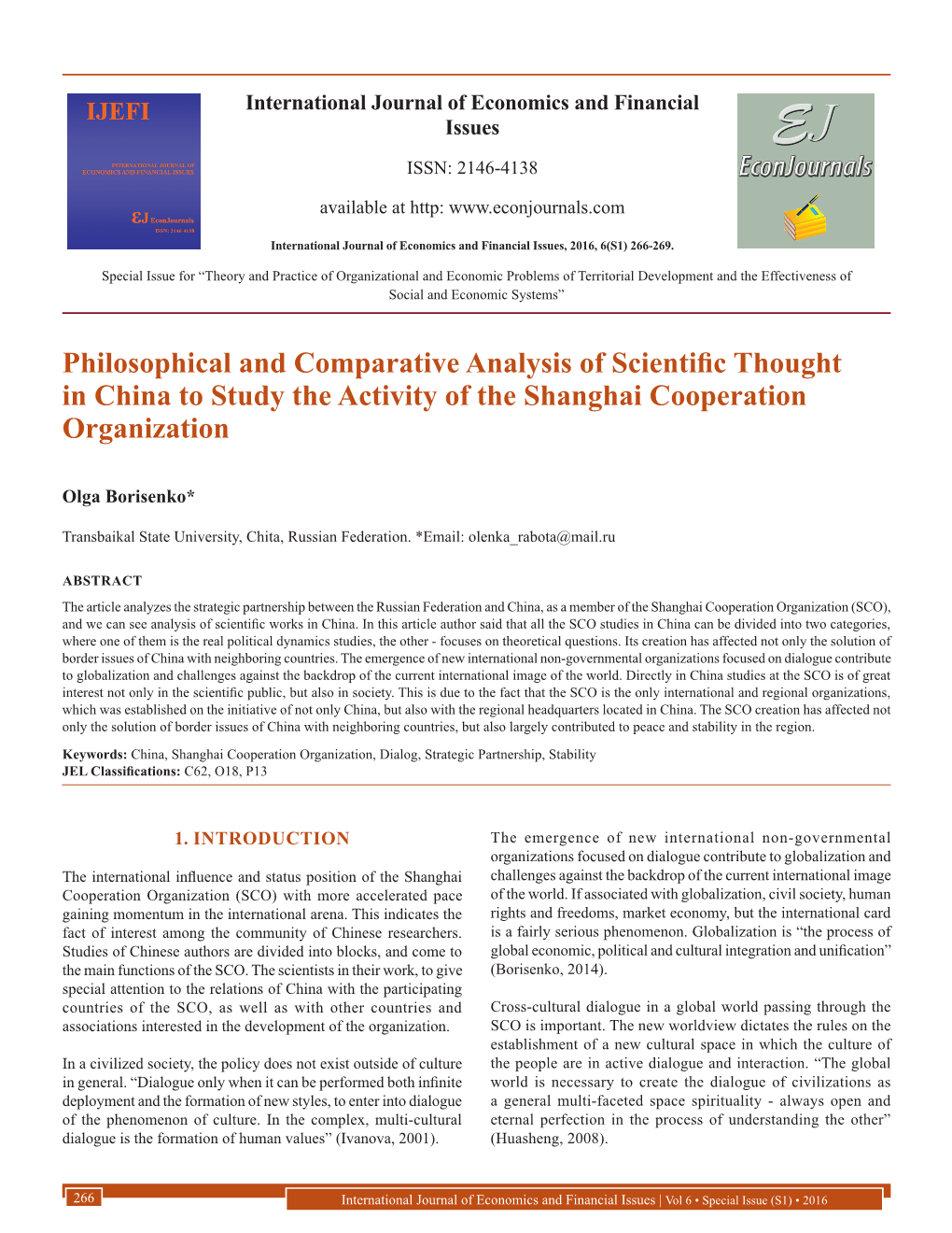 Philosophical and Comparative Analysis of Scientific Thought in China to Study the Activity of the Shanghai Cooperation Organization